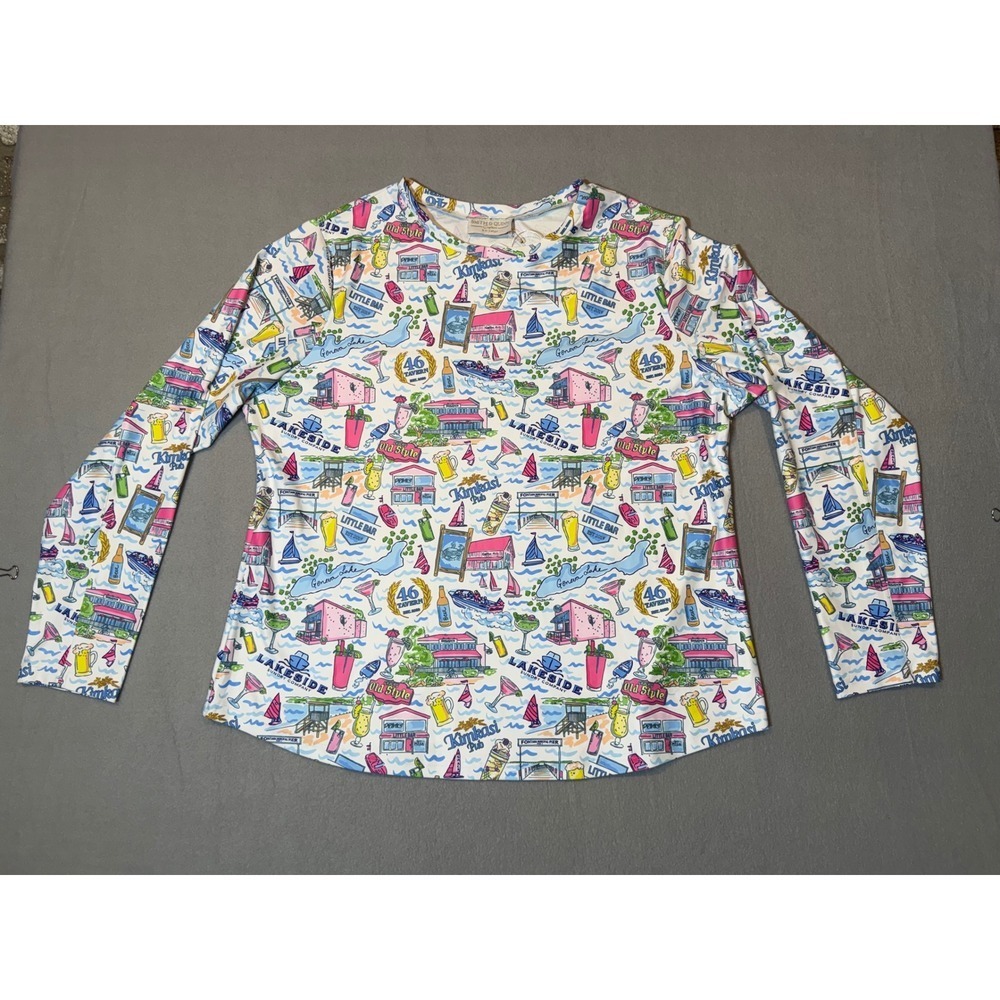 Smith & Quinn Custom Geneva Lake Novelty Print Long Sleeve Top XXL NWT